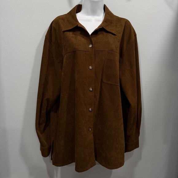 Talbots Brown Microsuede Overshirt Shacket Womens L Boho Chic Western Casual - Picture 7 of 14